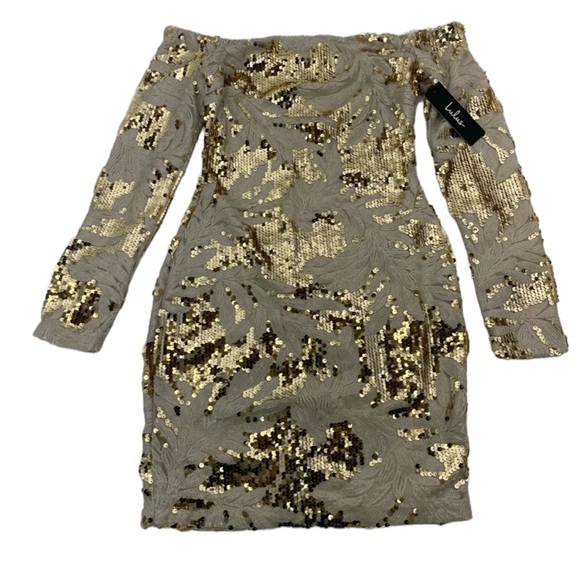 NWT Lulu’s Dress with Sequins Nude & Gold Small - Picture 6 of 12